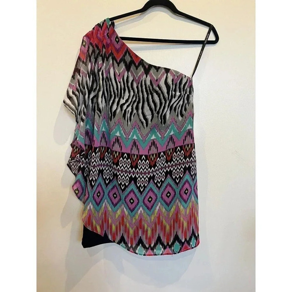 Bisou Bisou Michelle Bohbot NWT Colorful Off Shoulder Cocktail Dress Size 8 - Picture 1 of 9